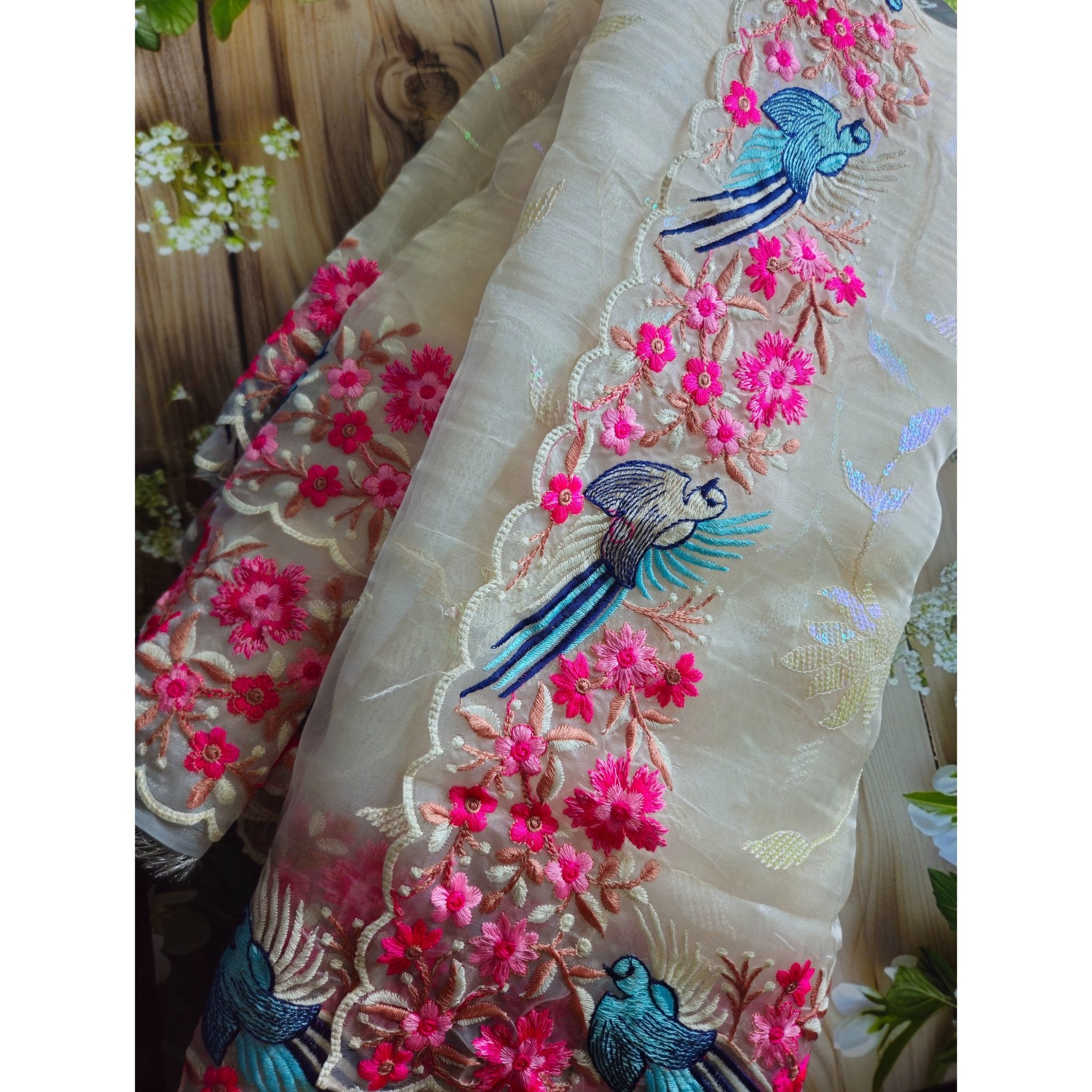 Organza Saree with flower and bird embroidery - All things Beautiful ✨️  #