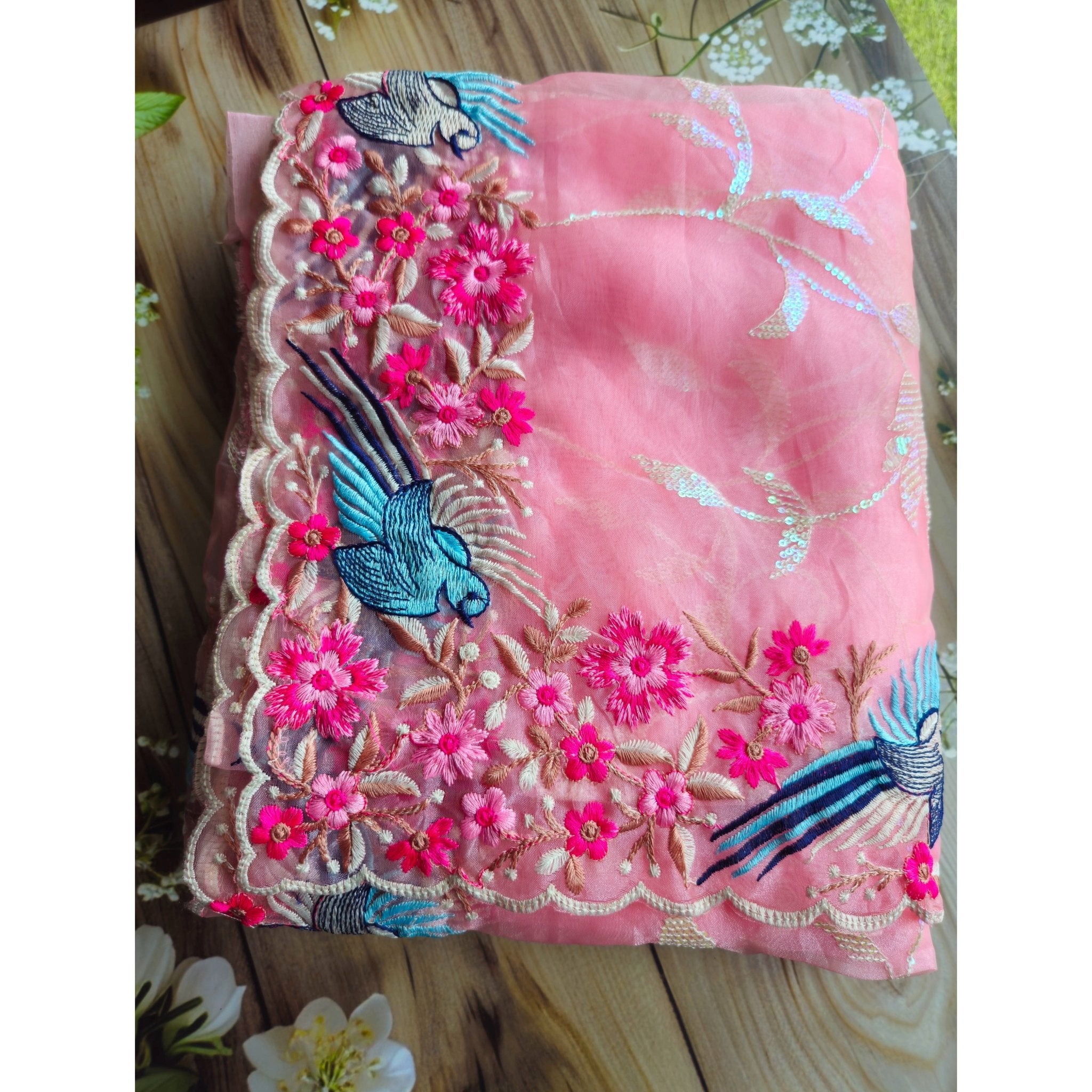 Organza Saree with flower and bird embroidery - All things Beautiful ✨️  #