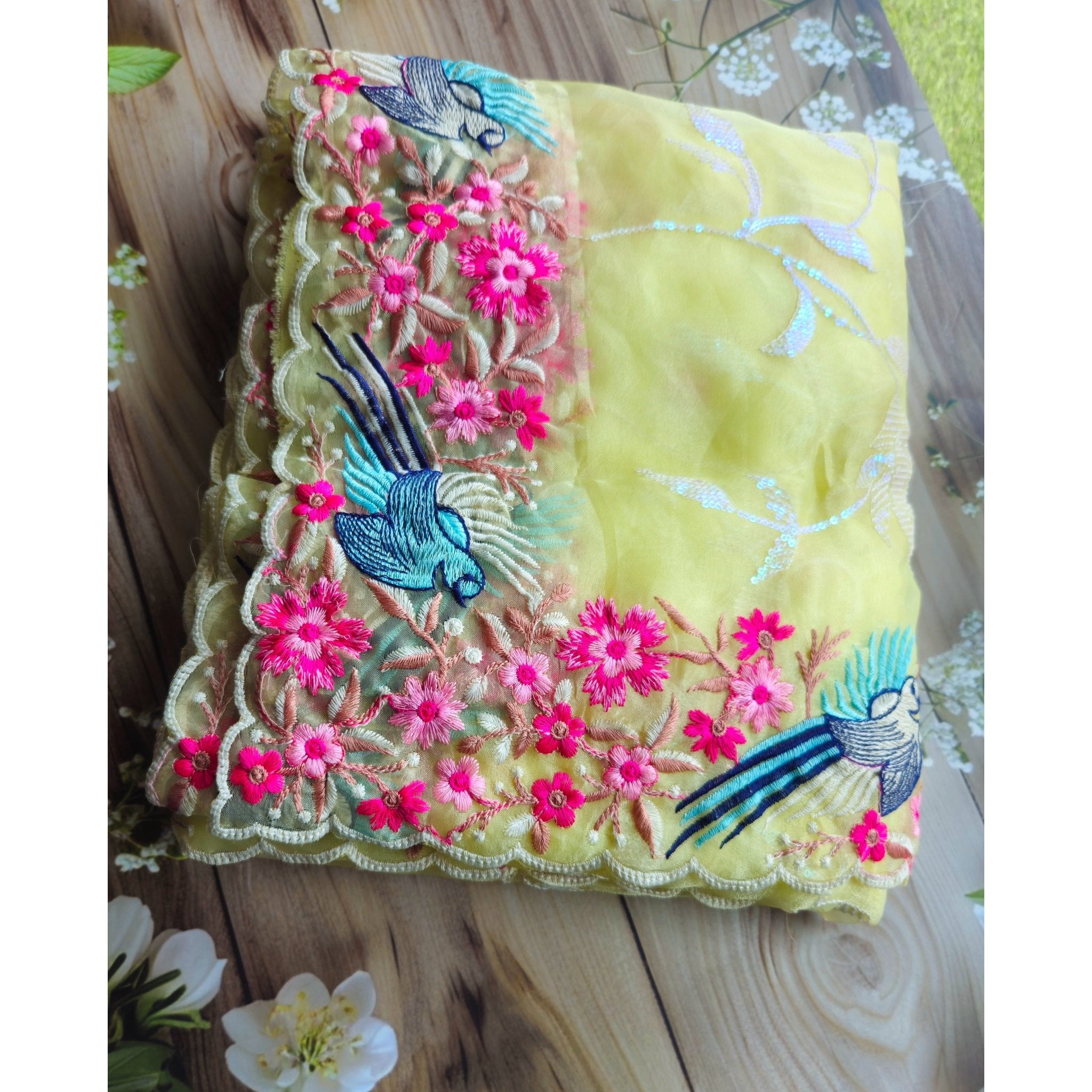 Organza Saree with flower and bird embroidery - All things Beautiful ✨️  #