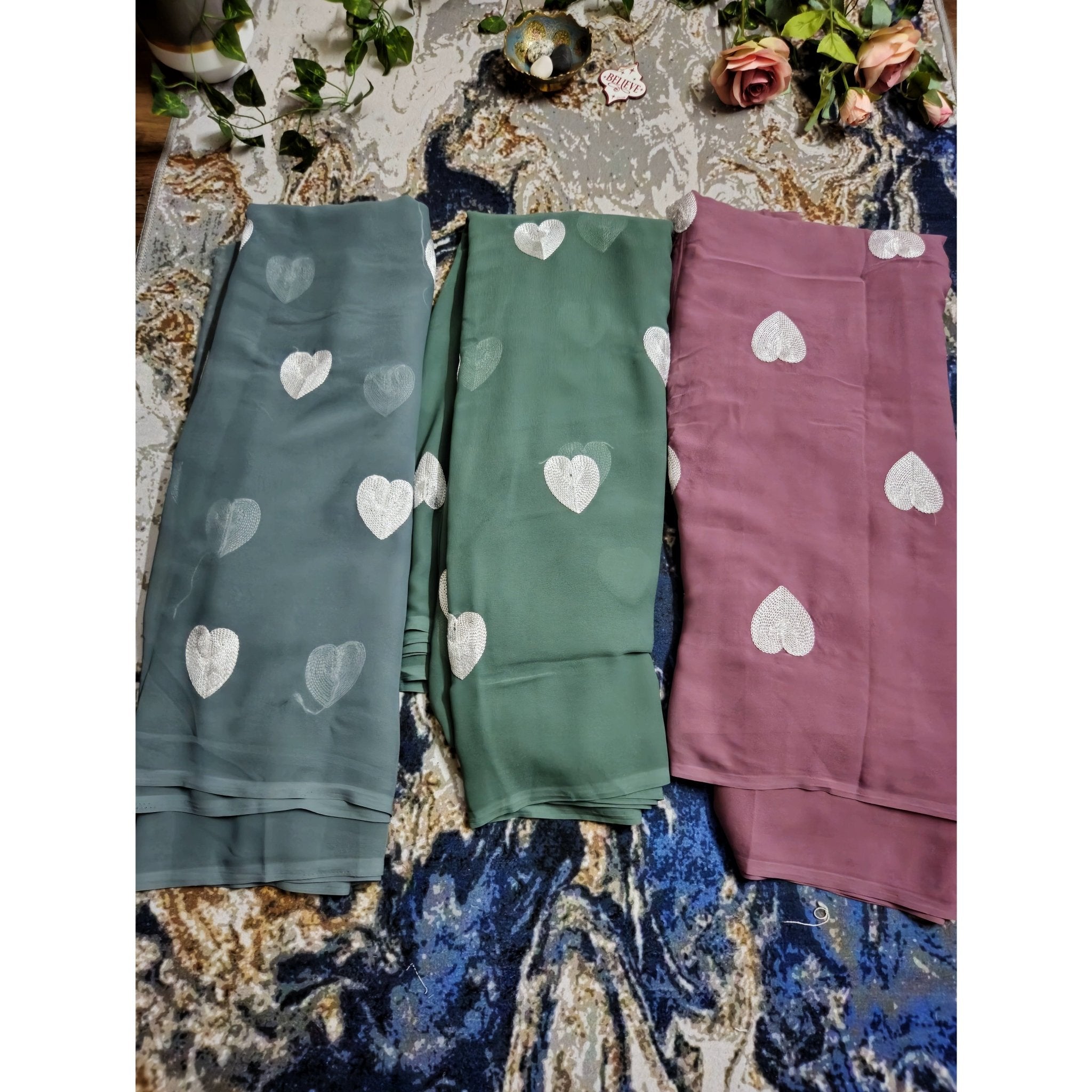 Heart embroidered Georgette sarees with blouse piece - All things Beautiful ✨️ 