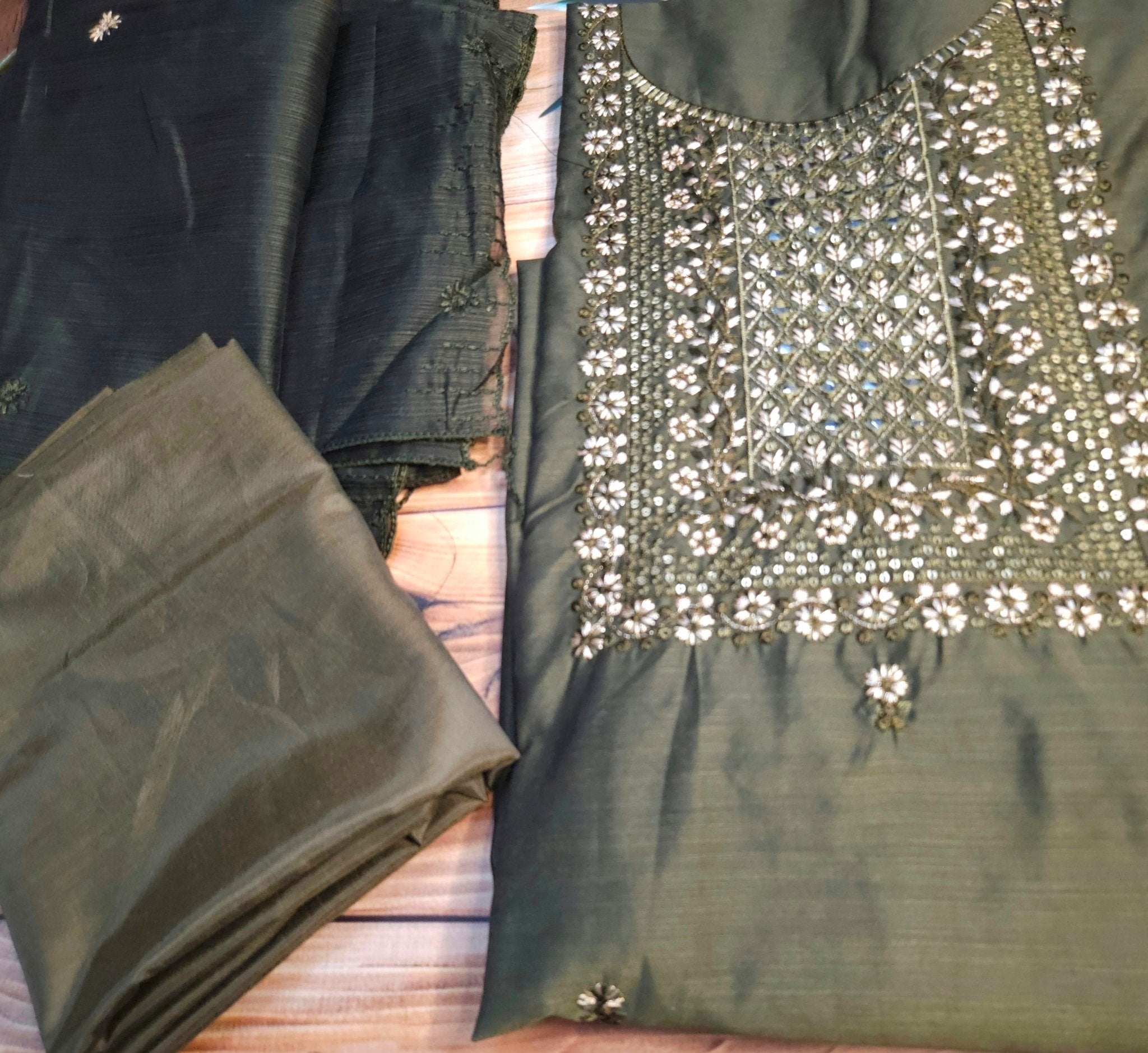 Mehendi Green floral embroidery dress material - All things Beautiful ✨️  #