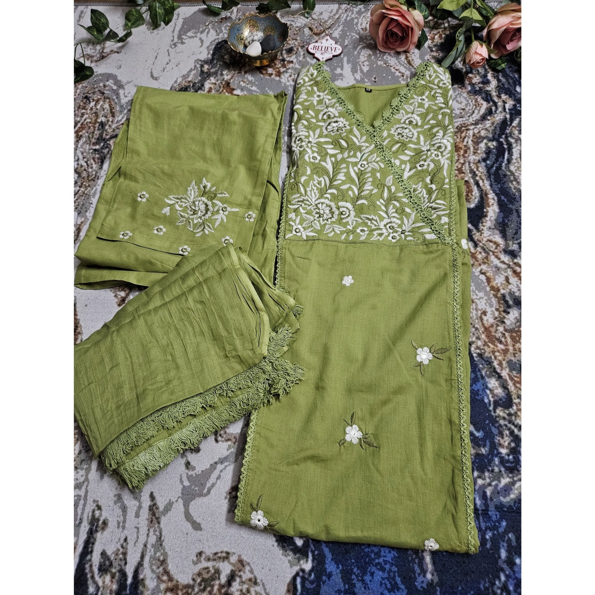 Olive green suit set with dupatta - ATB - All things Beautiful ✨️ 