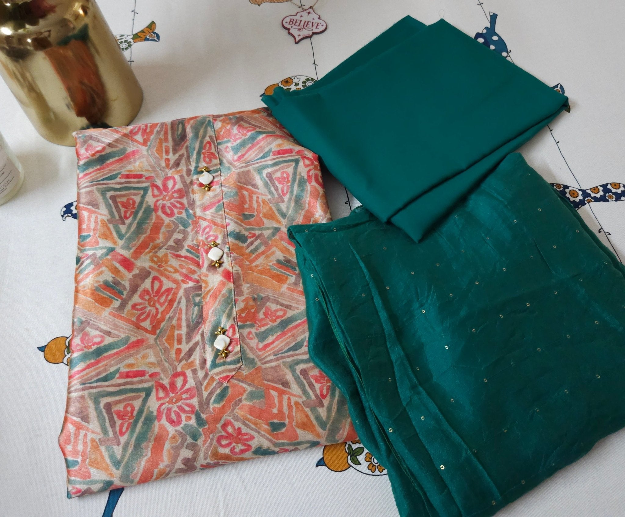 Orange- synthetic cotton unstitched material - ATB - All things Beautiful ✨️ 