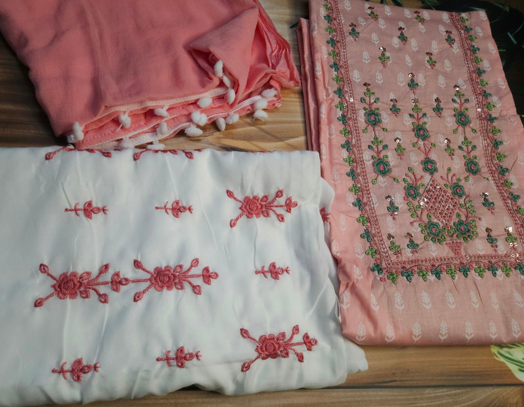 Pink cotton embroidered dress material - All things Beautiful ✨️  #