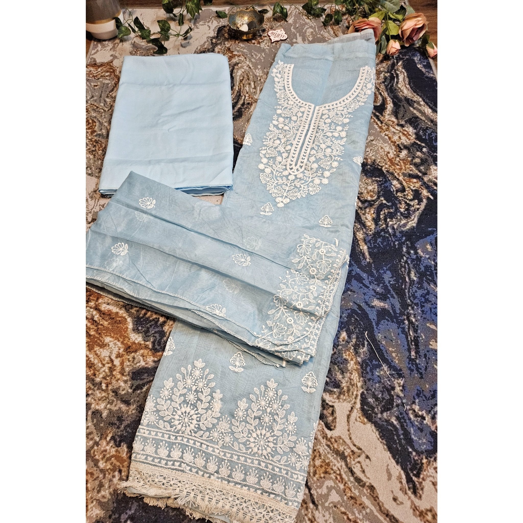 Powder Blue- Embroidered unstitched material- ATB - All things Beautiful ✨️ 