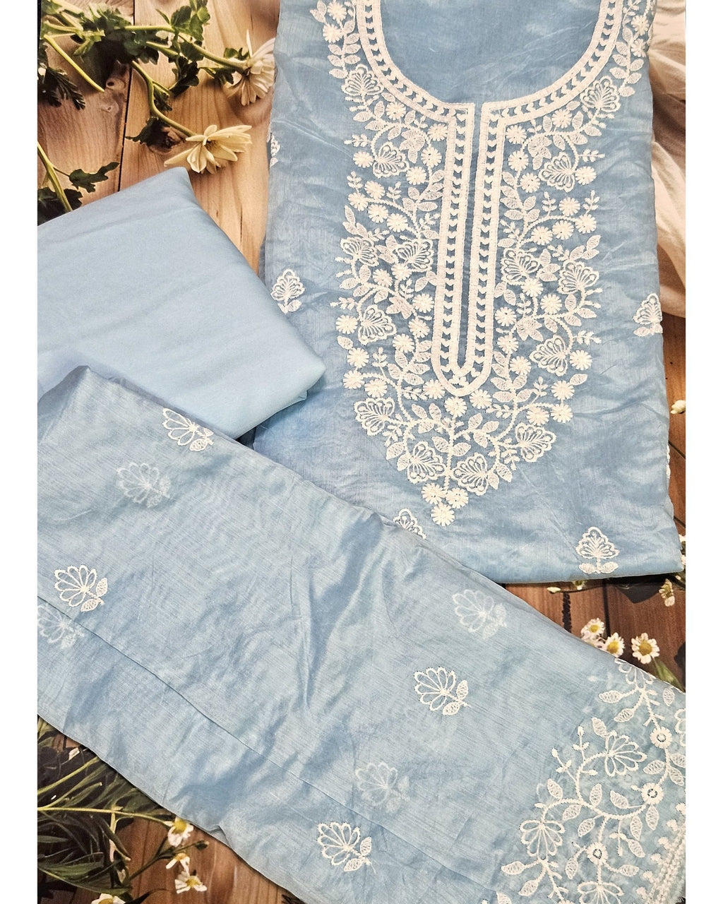 Powder Blue- Embroidered unstitched material- ATB - All things Beautiful ✨️ 
