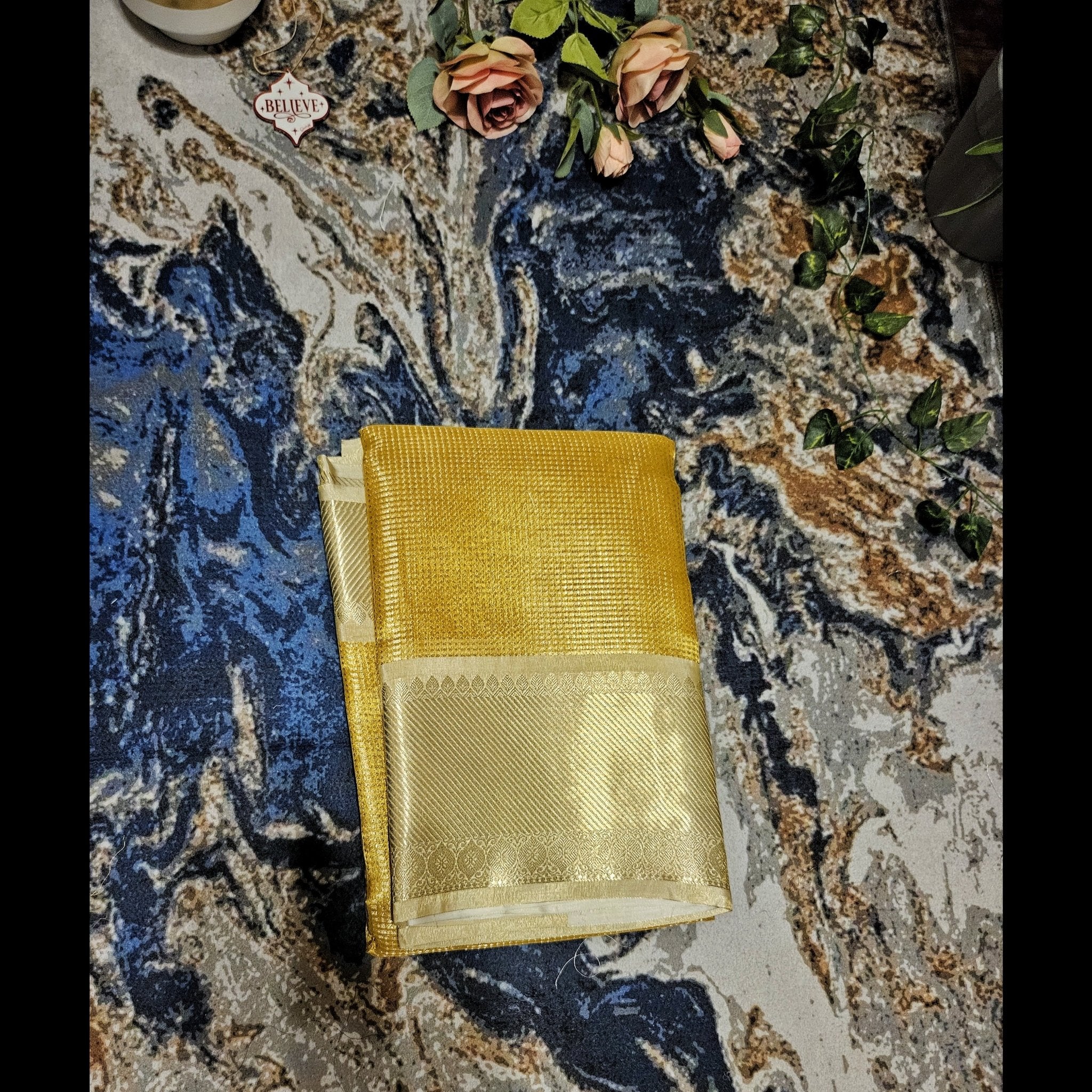 Royal Yellow Crush tissue Silk Saree - All things Beautiful ✨️ 