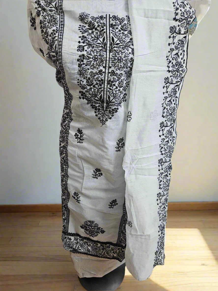 Ash and black full embroiderey - Chanderi cotton unstitched material - ATB ✨️