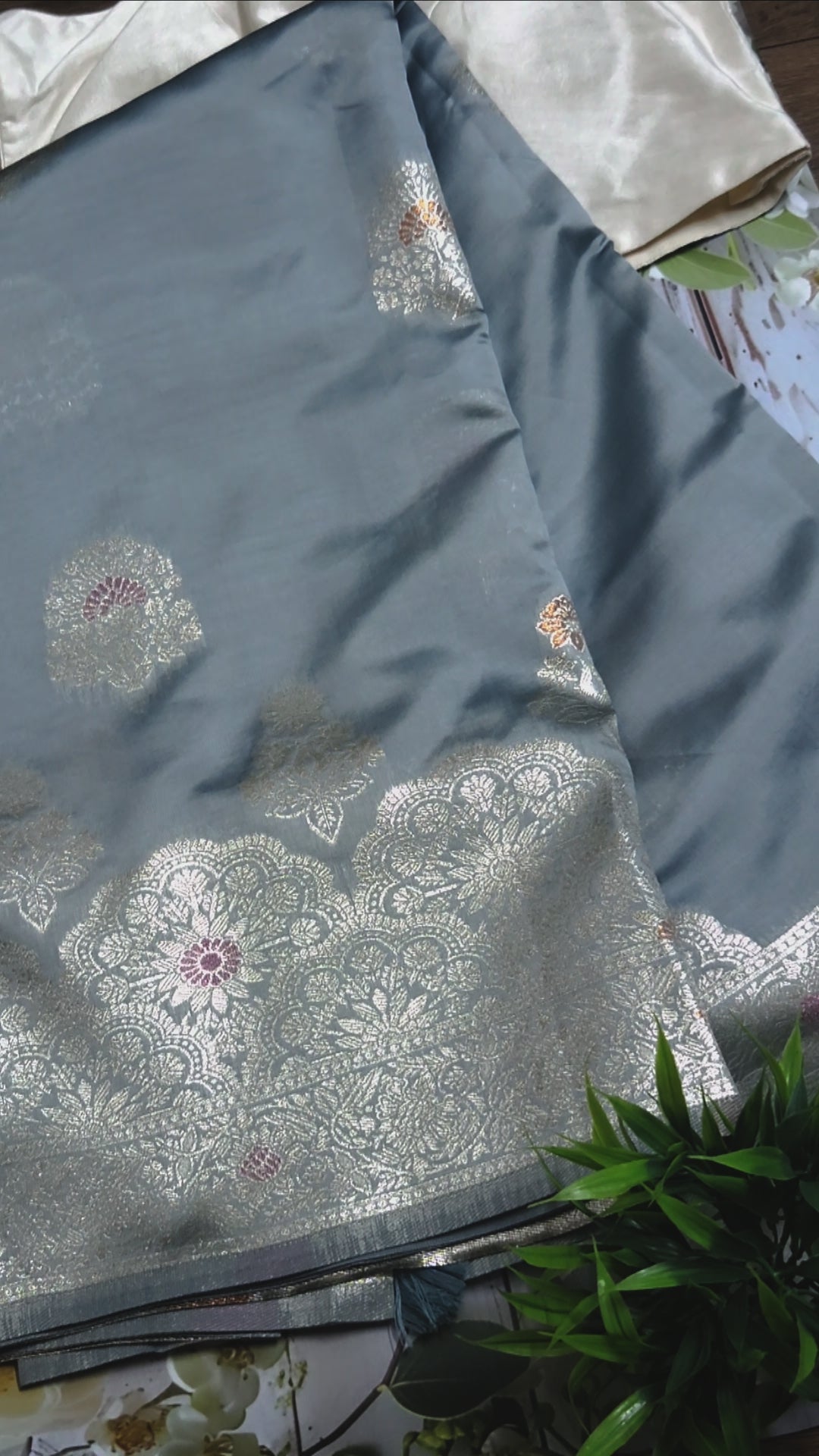 Powder blue soft silk saree