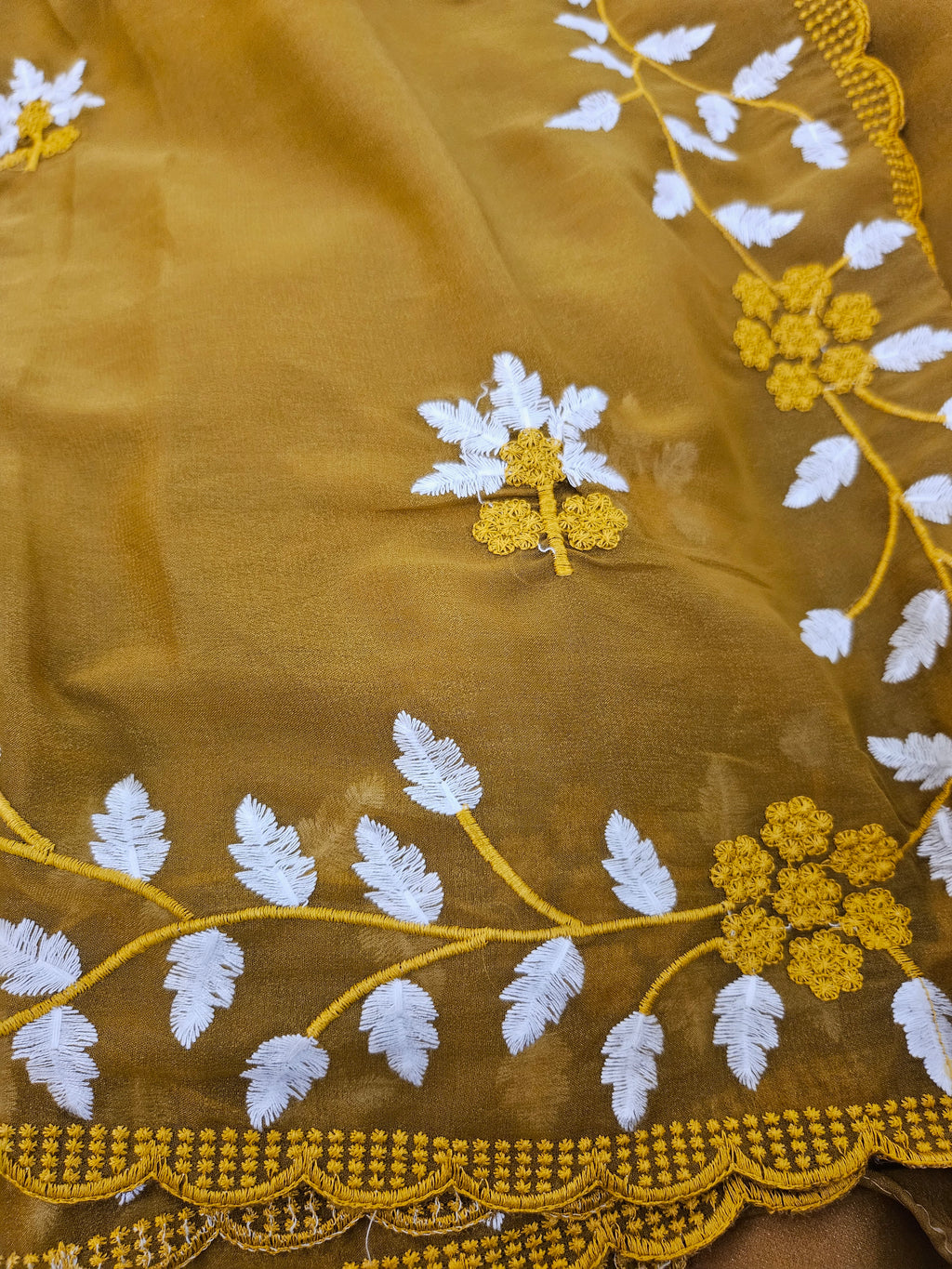 Georgette Leaves embroidery - Saree - ATB