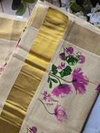 Kerala Kasavu - Tissue Spray Painted Saree - ATB