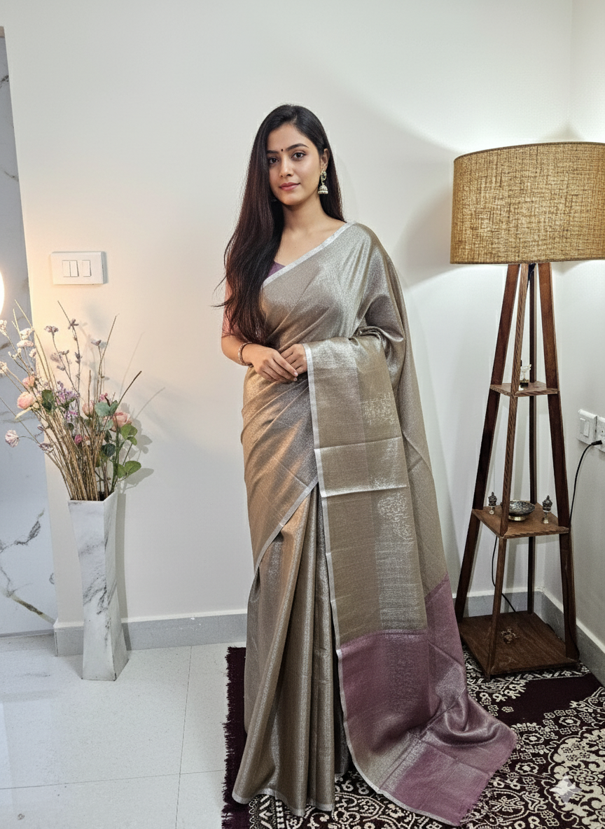Metallic shade shimmer - Tissue Saree - ATB ✨️
