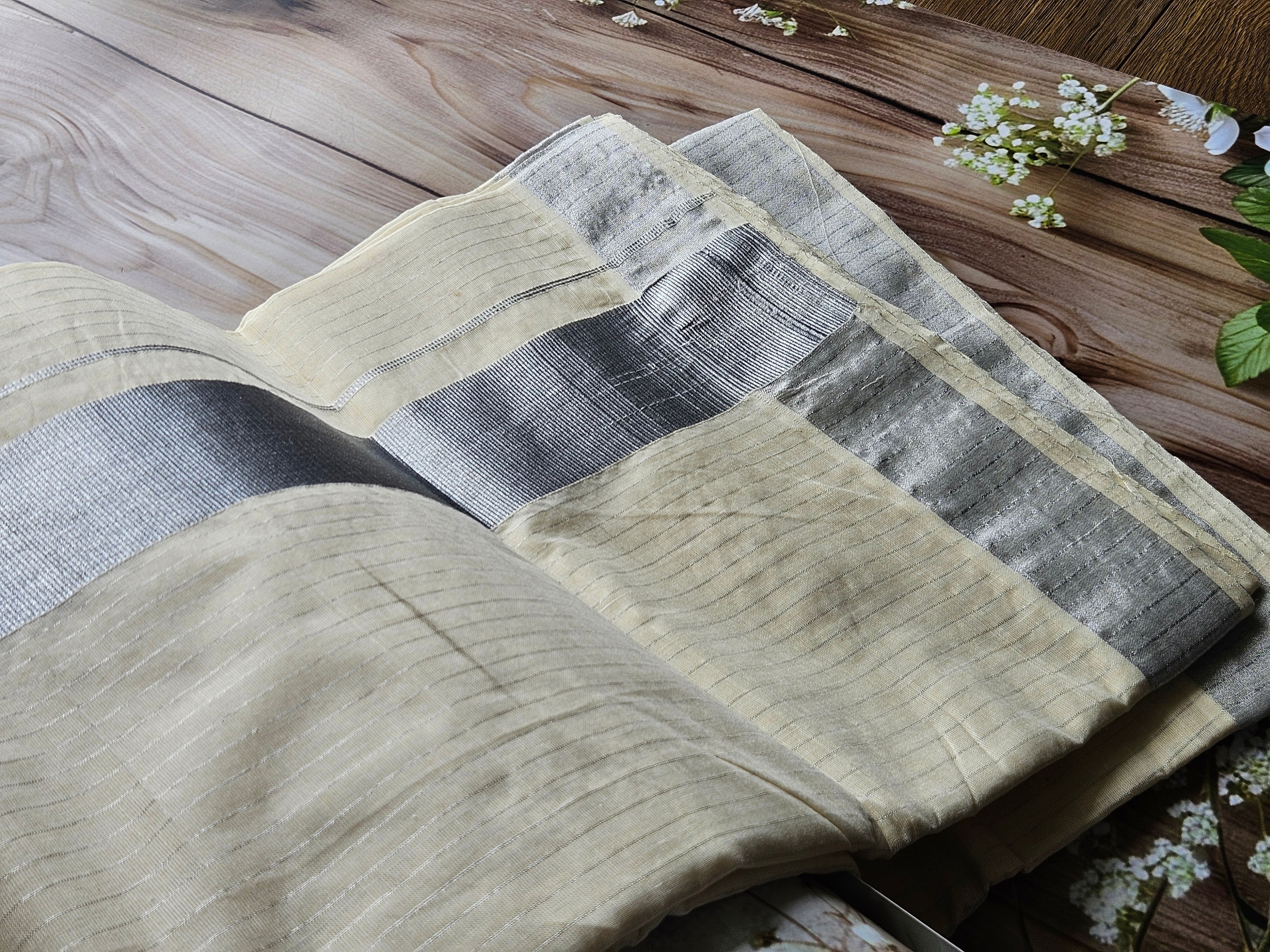 Kerala Saree - Silver stripes saree - ATB