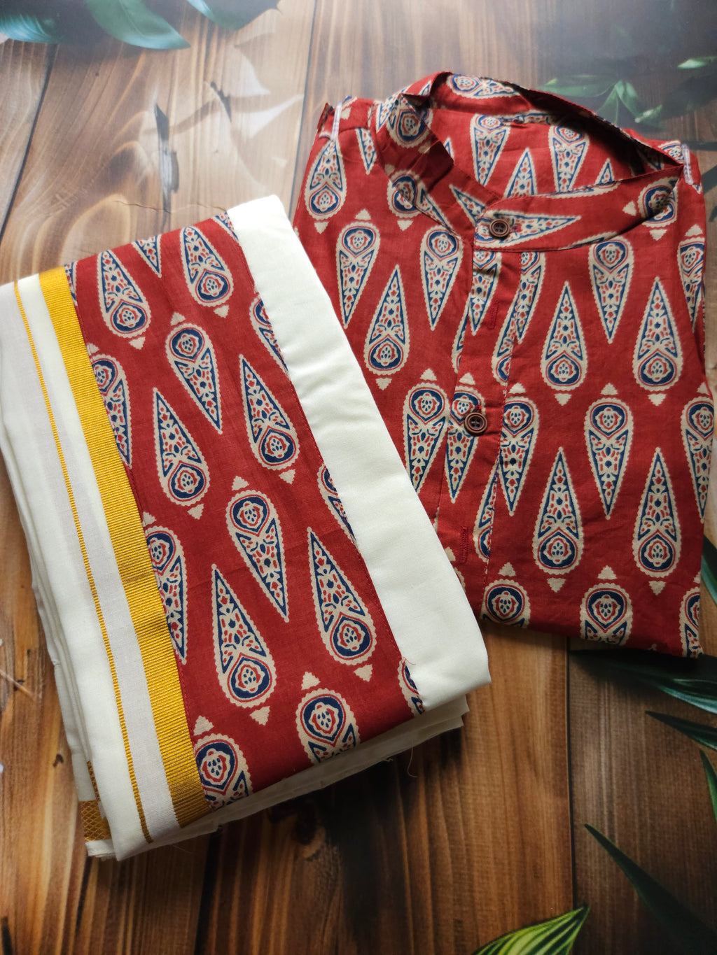 Men's Combo- Shirt + Mundu/ dhoti - Ajrakh - ATB