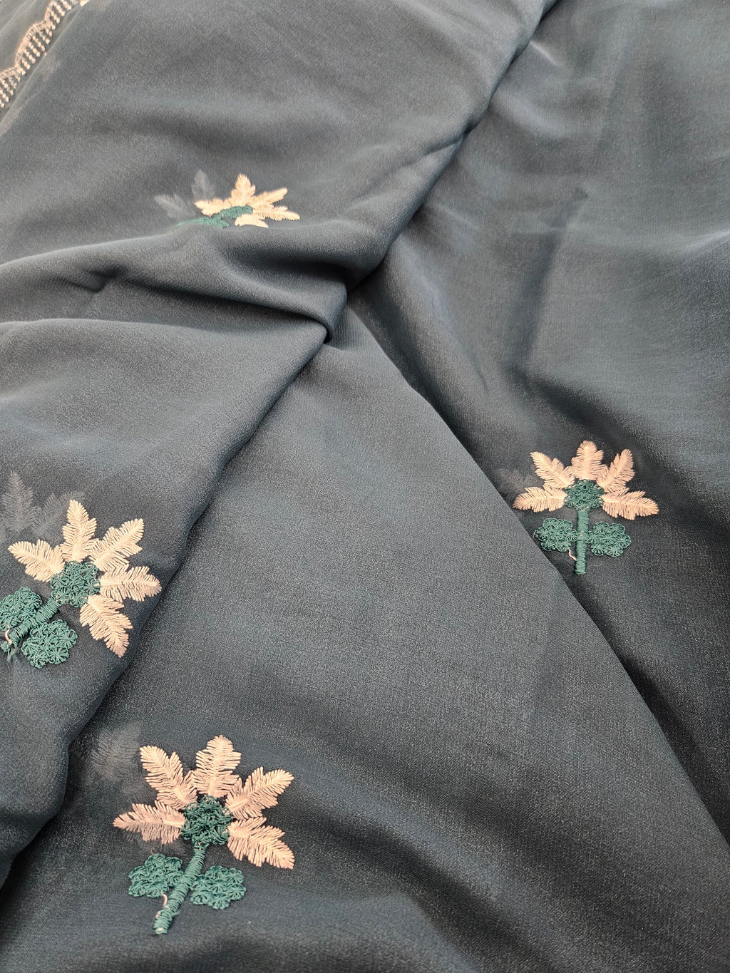 Georgette Leaves embroidery - Saree - ATB