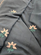 Georgette Leaves embroidery - Saree - ATB