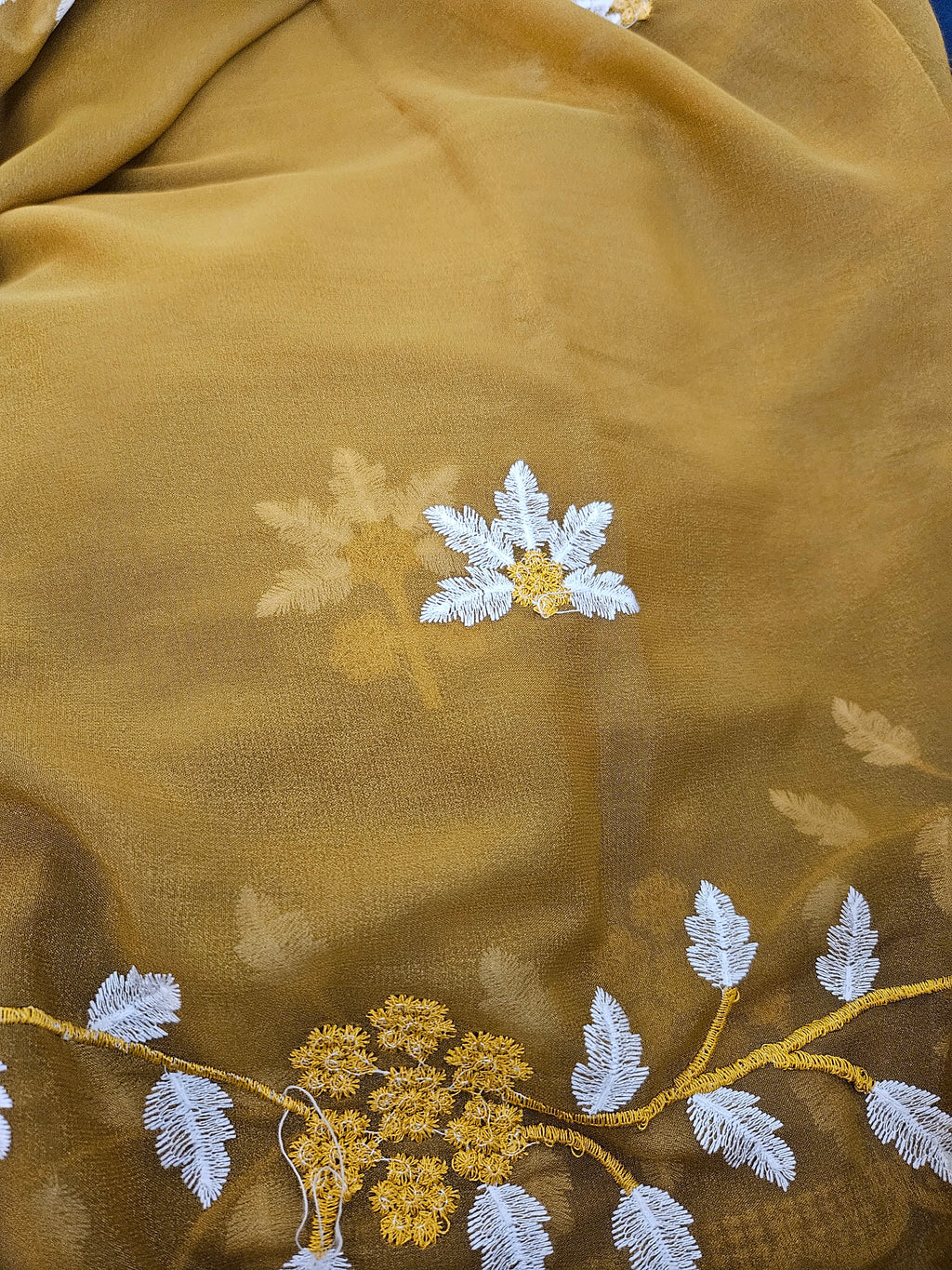 Georgette Leaves embroidery - Saree - ATB