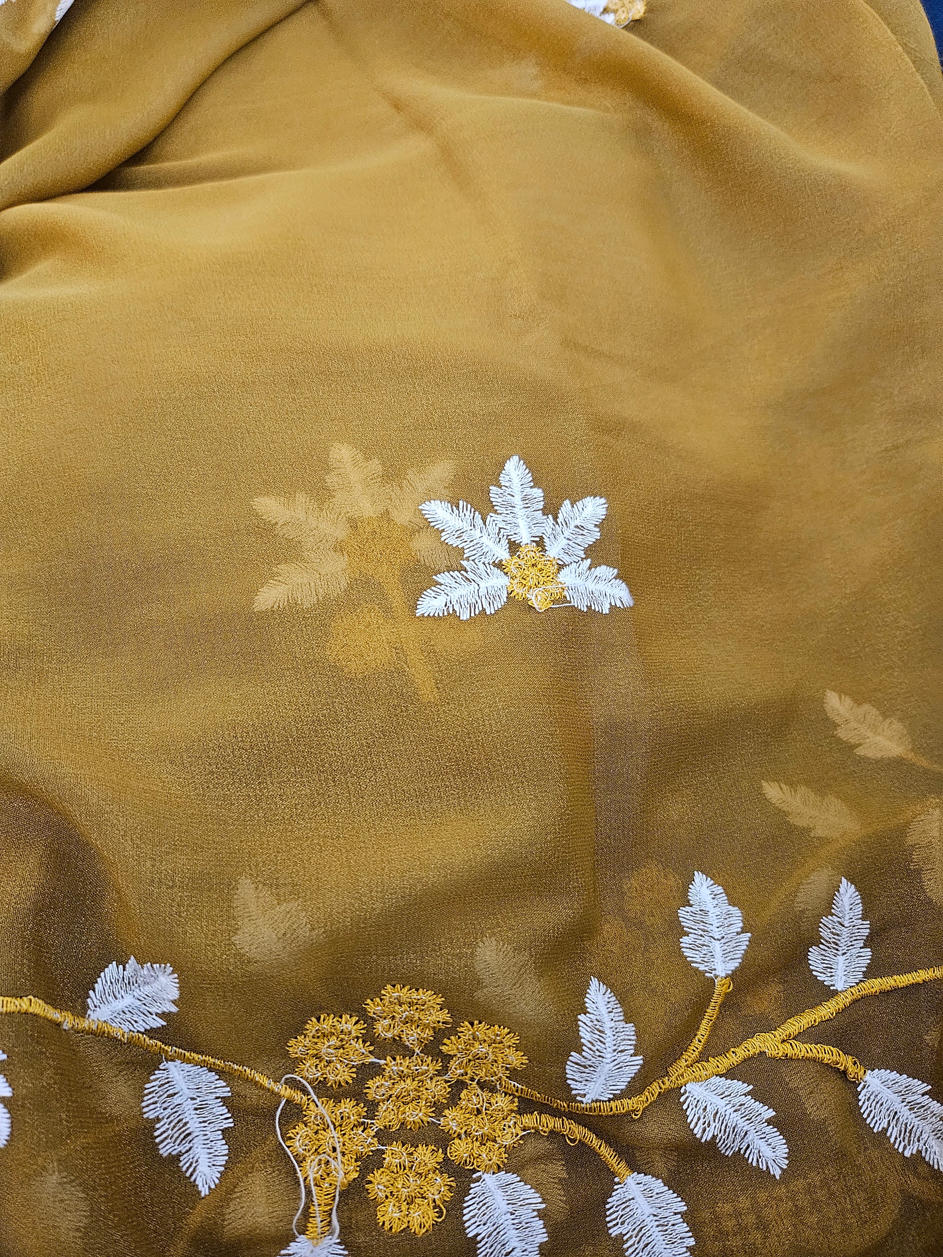 Georgette Leaves embroidery - Saree - ATB