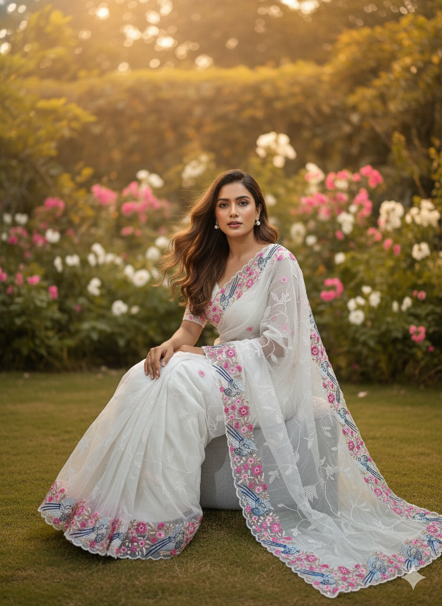 Organza saree- Bird embroidery- ATB