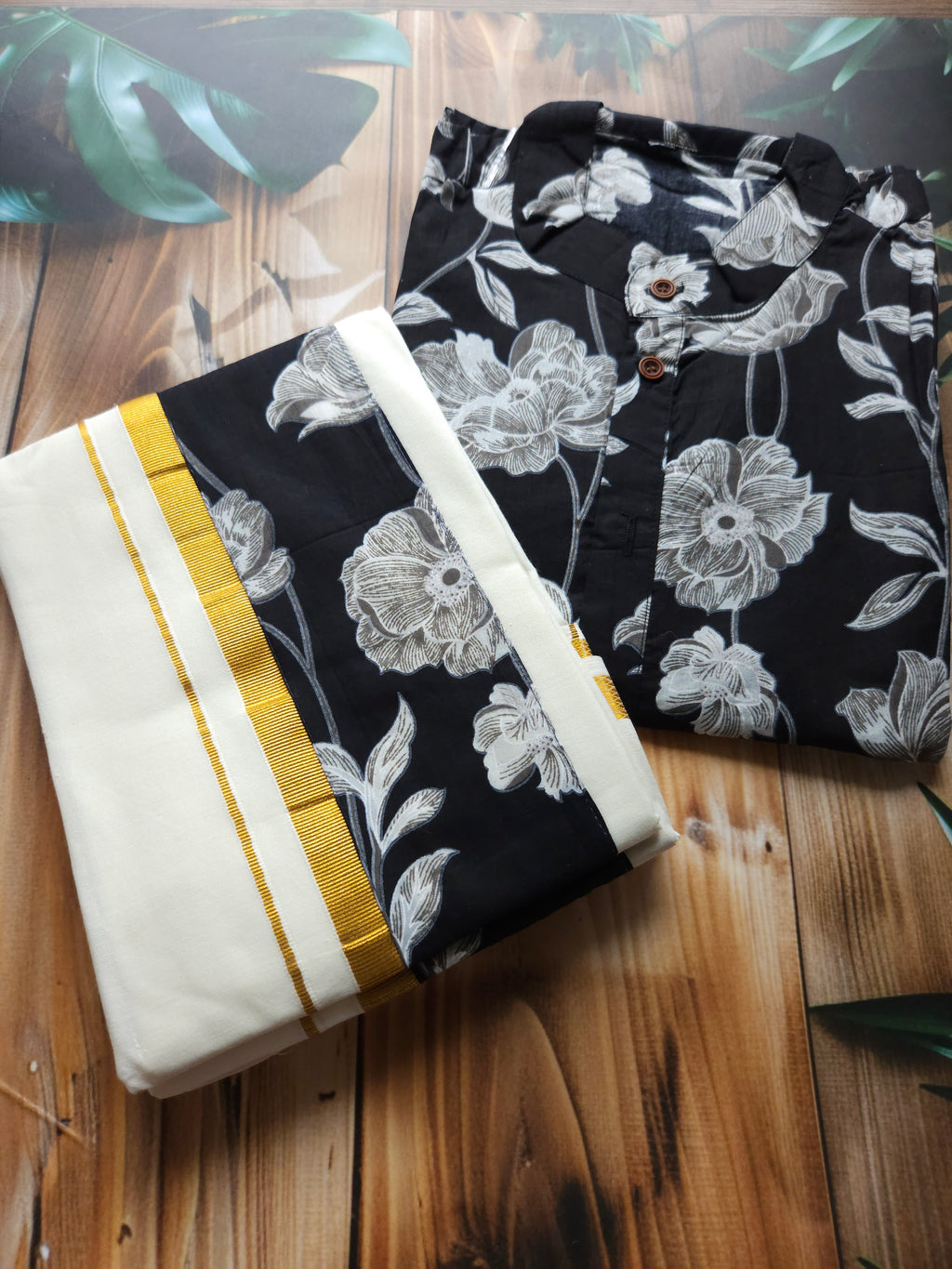 Men's Combo- Shirt +Mundu/ Dhoti - Floral - ATB