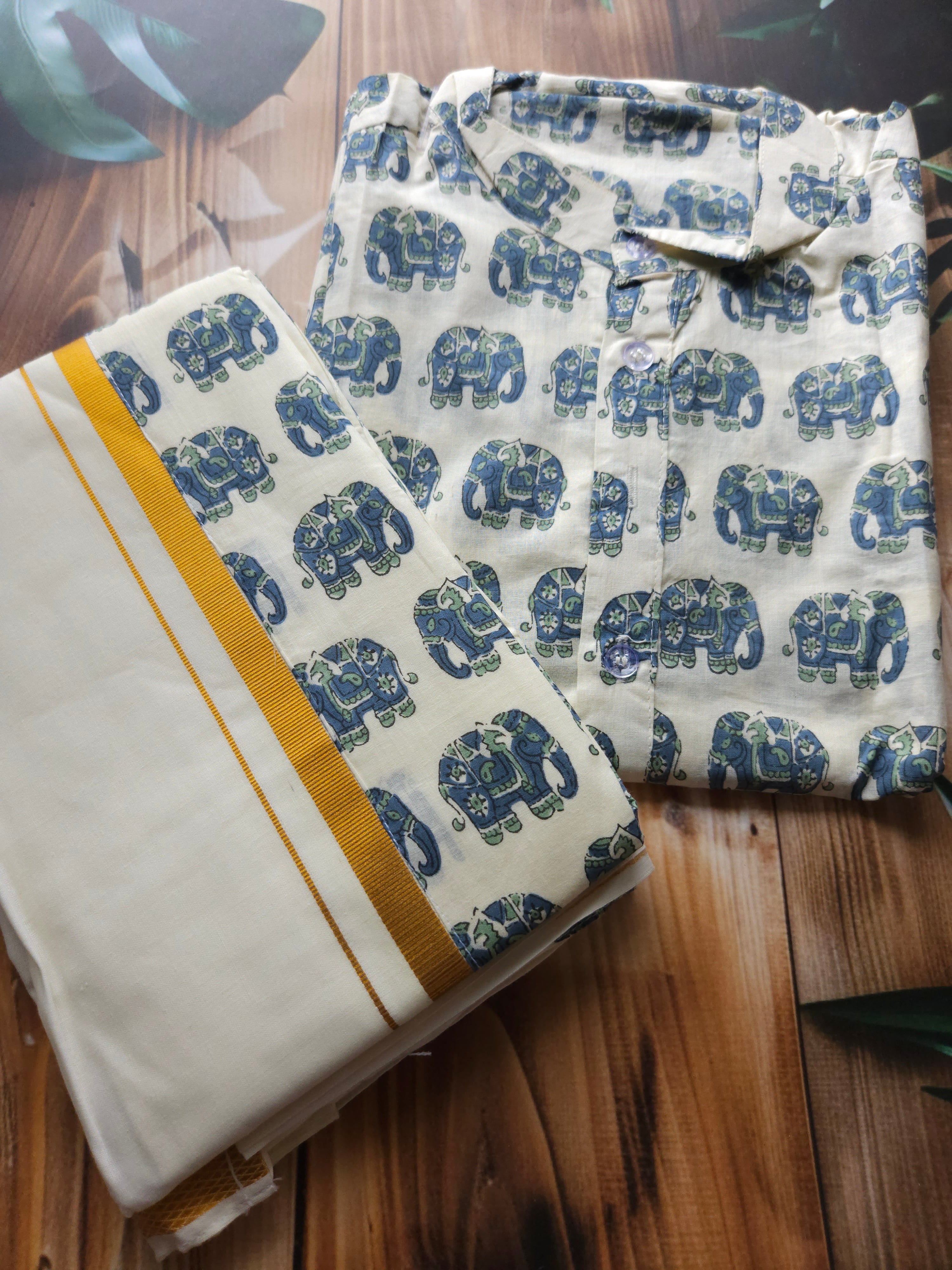 Men's Onam Combo- Shirt + Mundu/ dhoti - Elephant - ATB