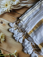 Mul cotton - Silver and Gold stripe Saree - ATB