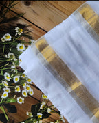 Mul cotton - Silver and Gold stripe Saree - ATB