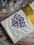 Kerala kasavu - Embroidered Saree - ATB