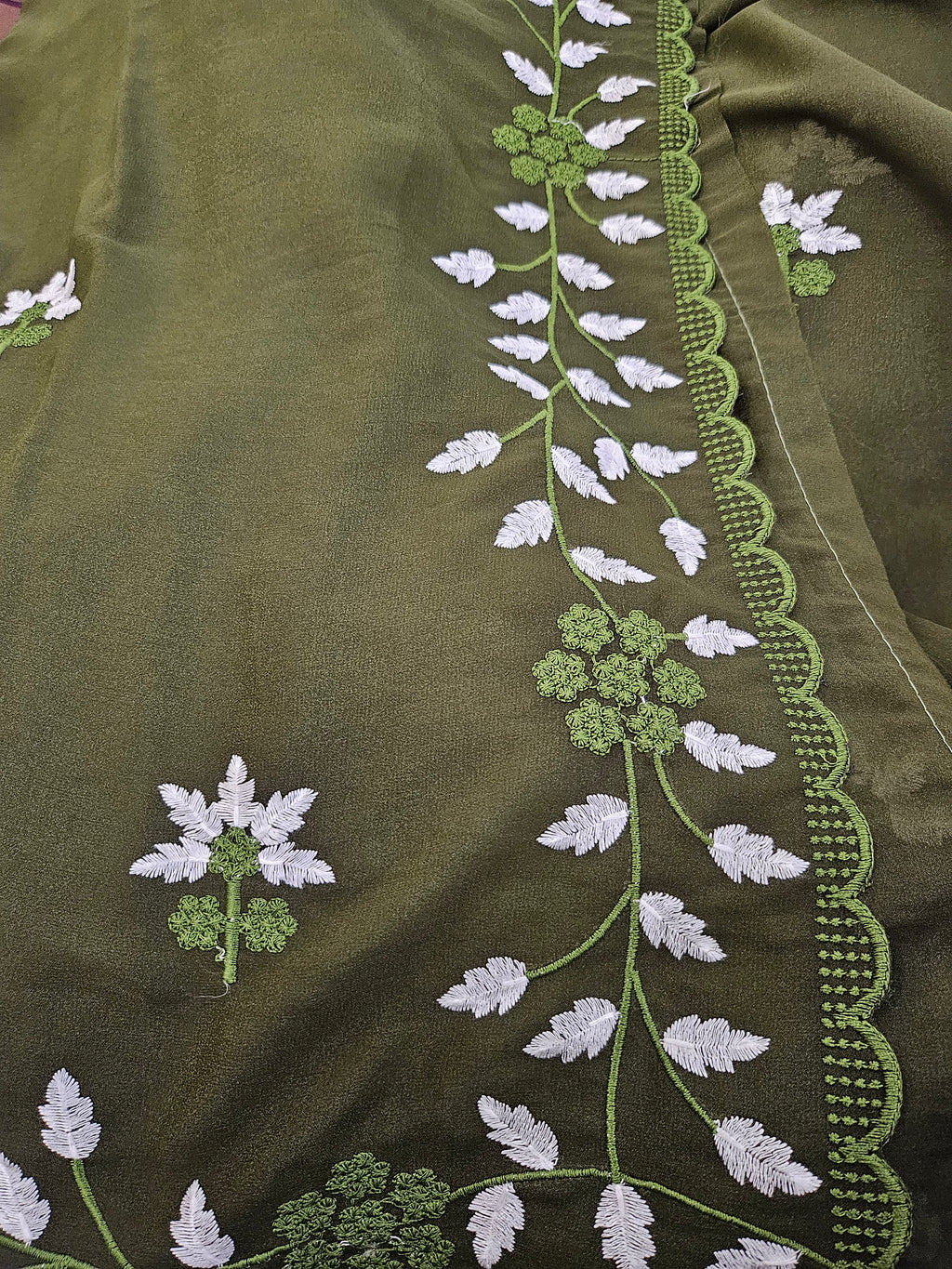 Georgette Leaves embroidery - Saree - ATB