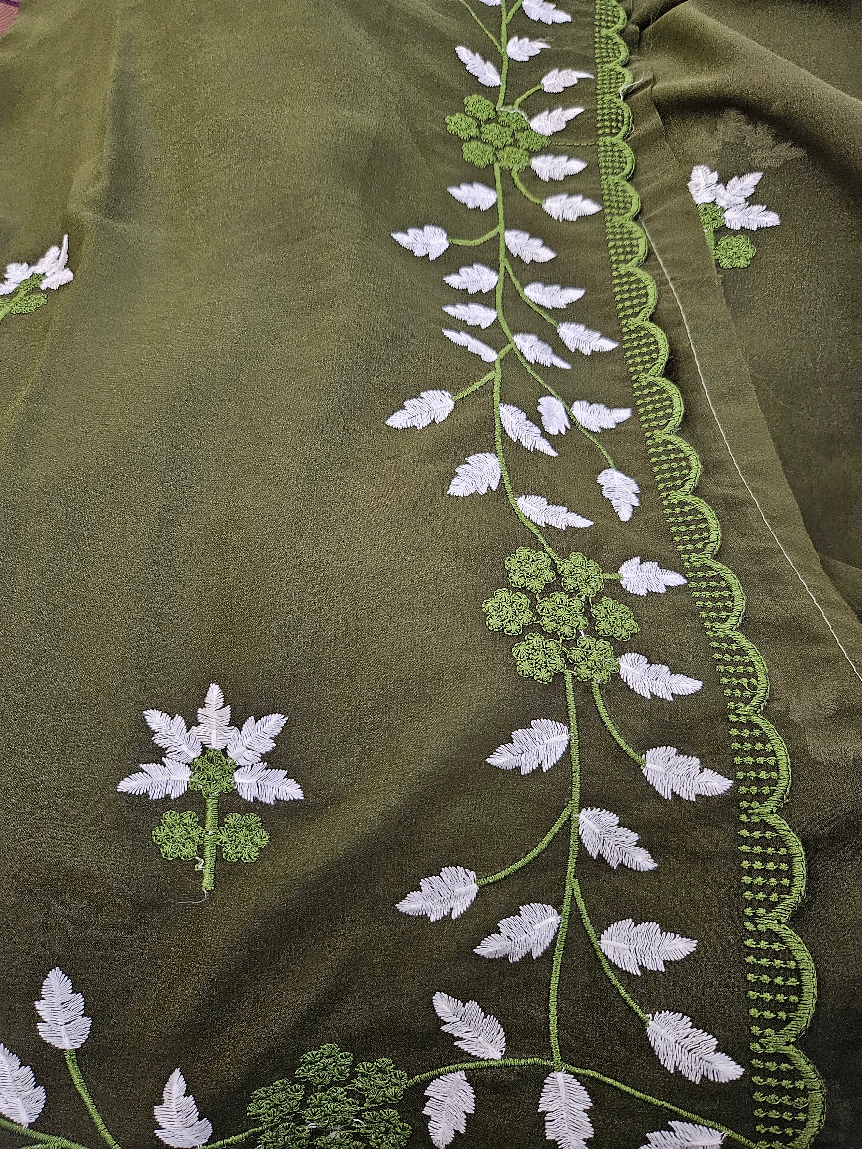 Georgette Leaves embroidery - Saree - ATB