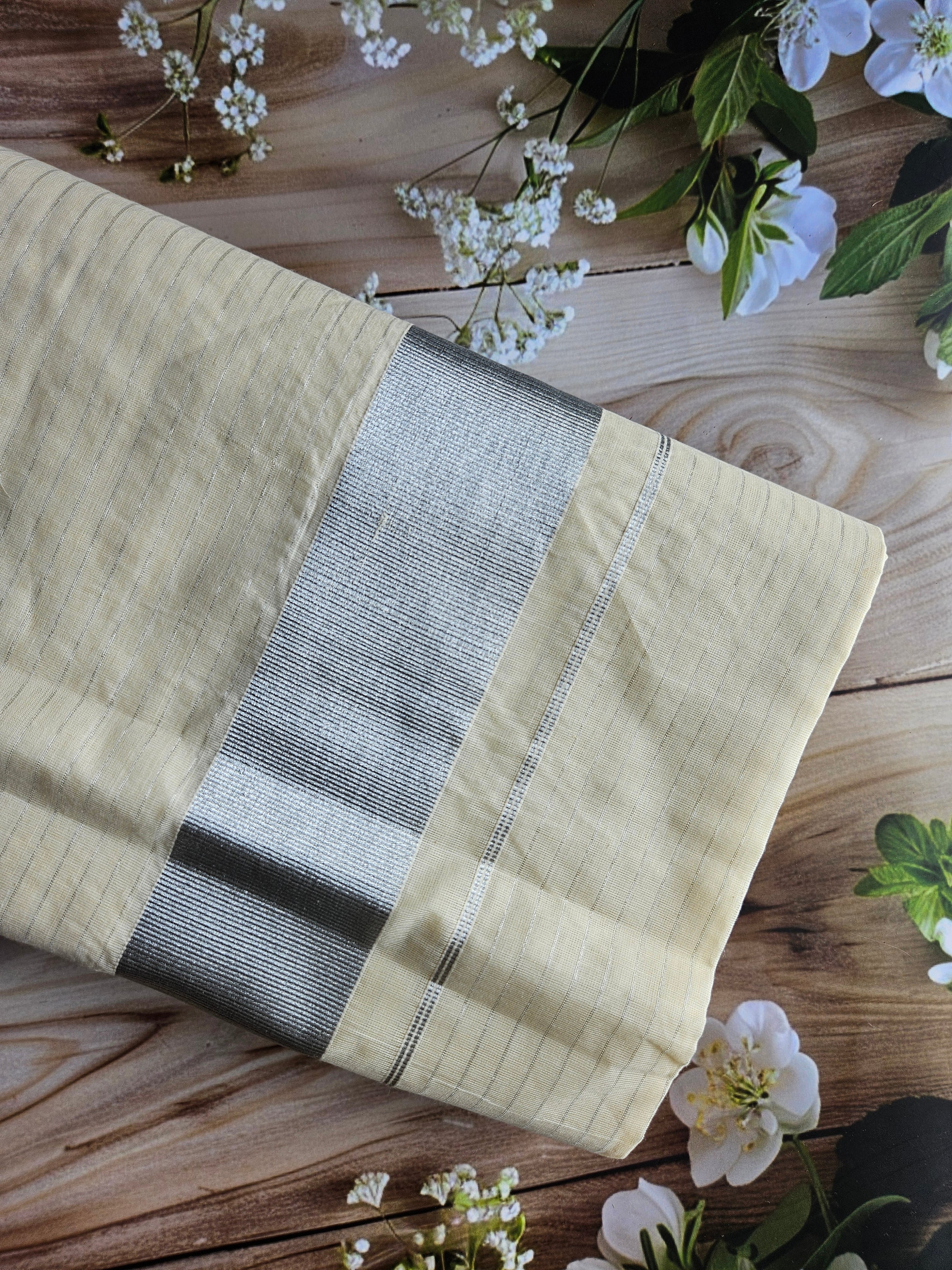 Kerala Saree - Silver stripes saree - ATB