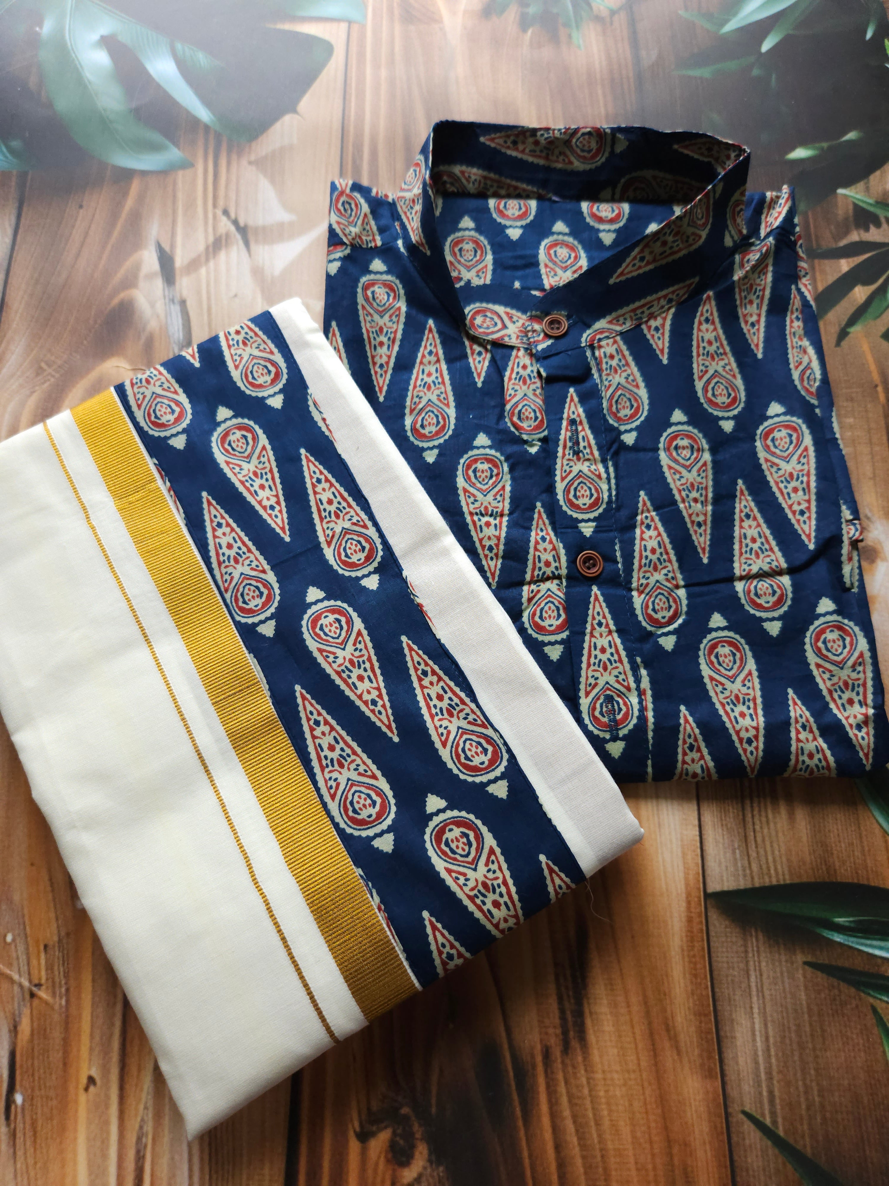 Men's Combo- Shirt + Mundu/ dhoti - Ajrakh - ATB