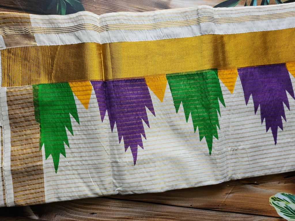 Onam Women's saree - Multi colour Temple border- ATB
