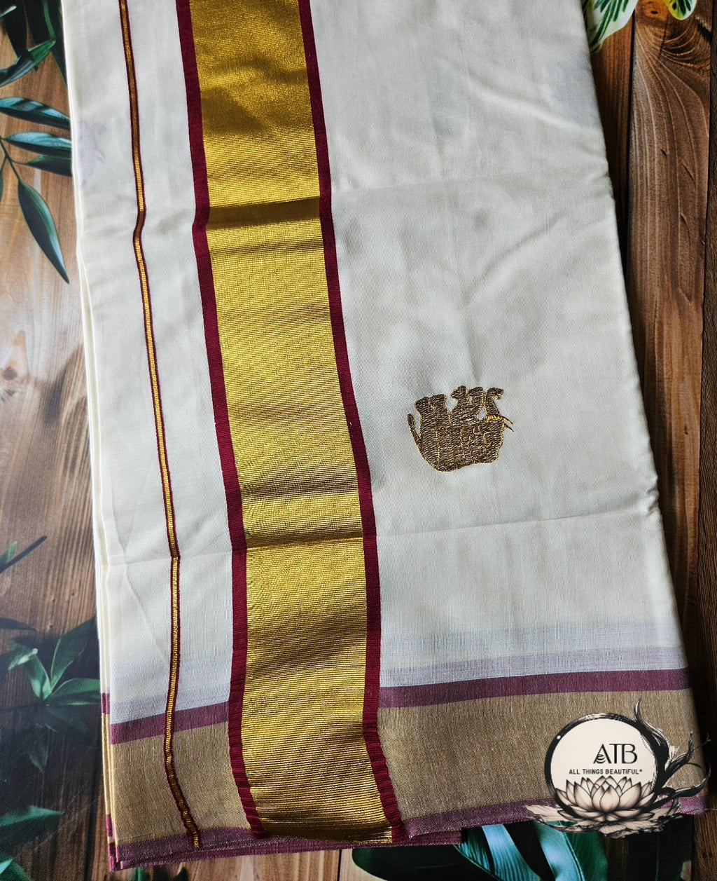 Onam Women's Saree - Elephant Motifs - ATB