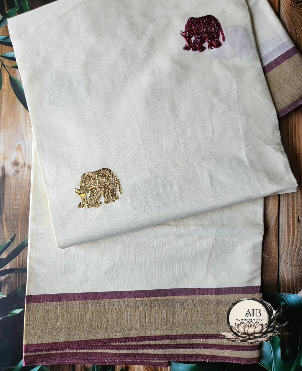 Onam Women's Saree - Elephant Motifs - ATB